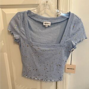 Superdown Light Blue Star-Embellished Women's Top